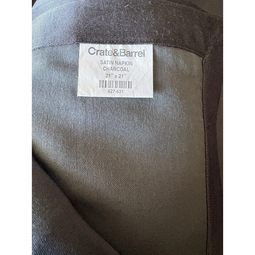 Crate & Barrel Set of 12 charcoal gray‎ satin Square Napkins NWOT
